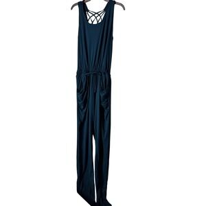 Hot Kiss Womens Large Teal Crisscross Back Wide Leg Jumpsuit Stretchy Strappy